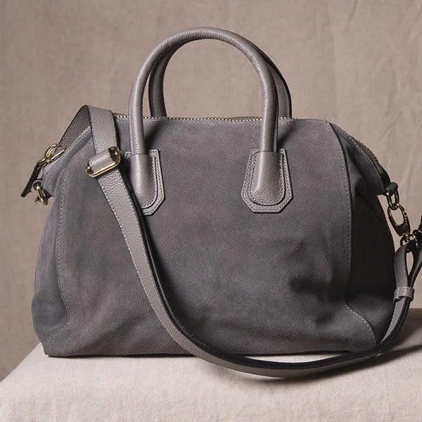 ST IVES - Grey Genuine Suede Leather Handbag Clearance