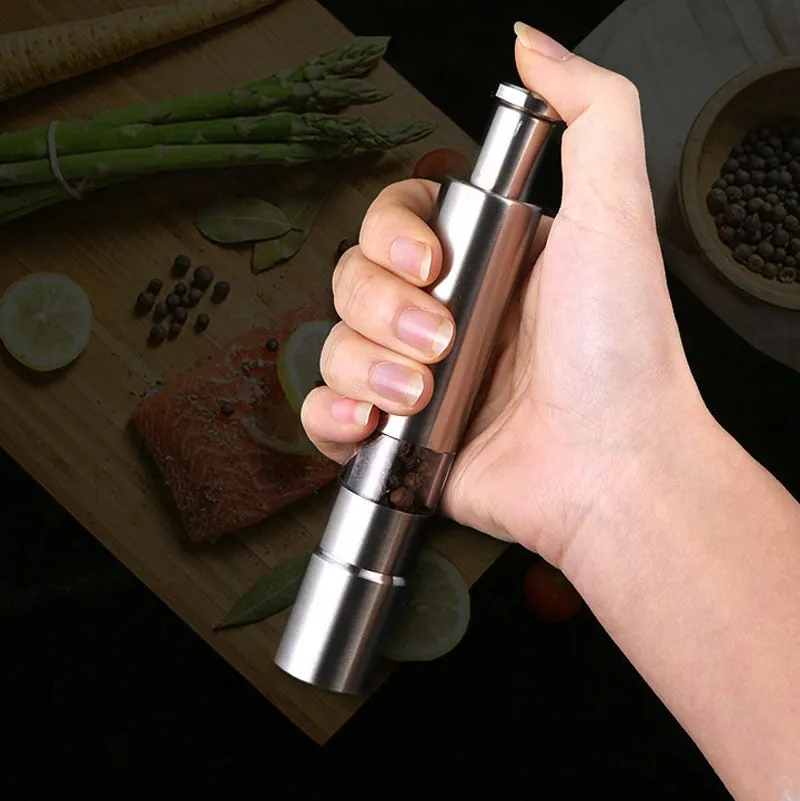 Stainless Steel Manual Salt and Pepper Grinder Set Push Pepper Mill