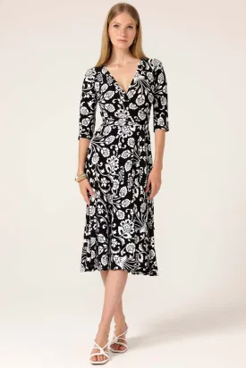 Starling Reverse Wrap Dress in B/W Flower