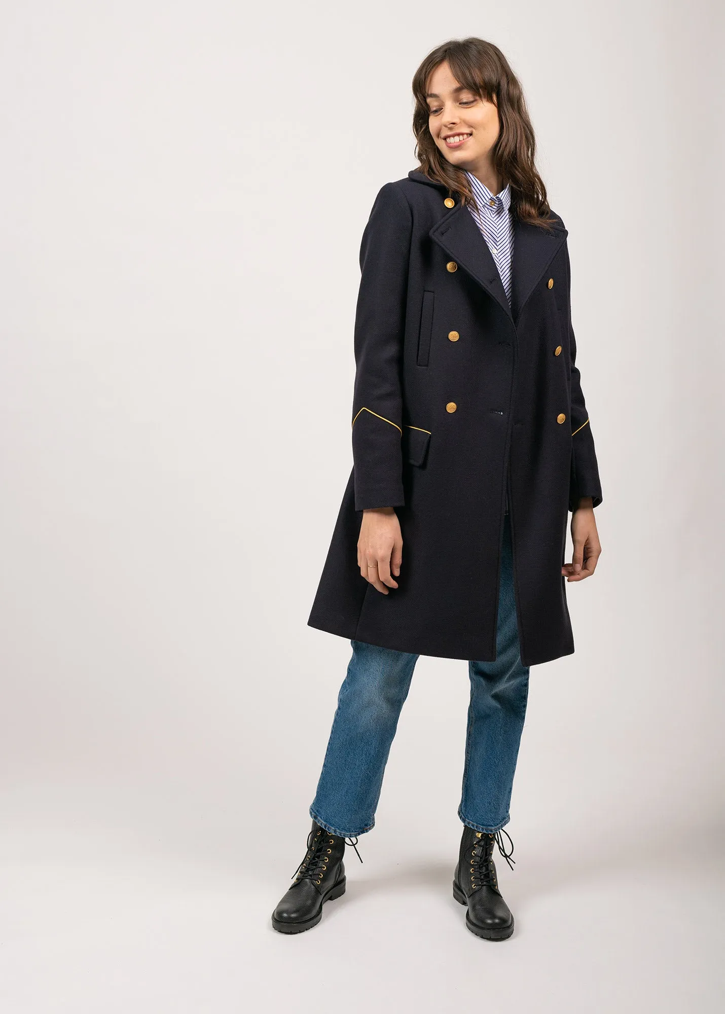 Ste Louane officer jacket inspired coat - in wool cloth (NAVY)