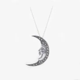 Sterling Silver Marcasite Moon Face Brooch/ Pendant