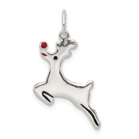 Sterling Silver Polish Enamel Reindeer Pendant