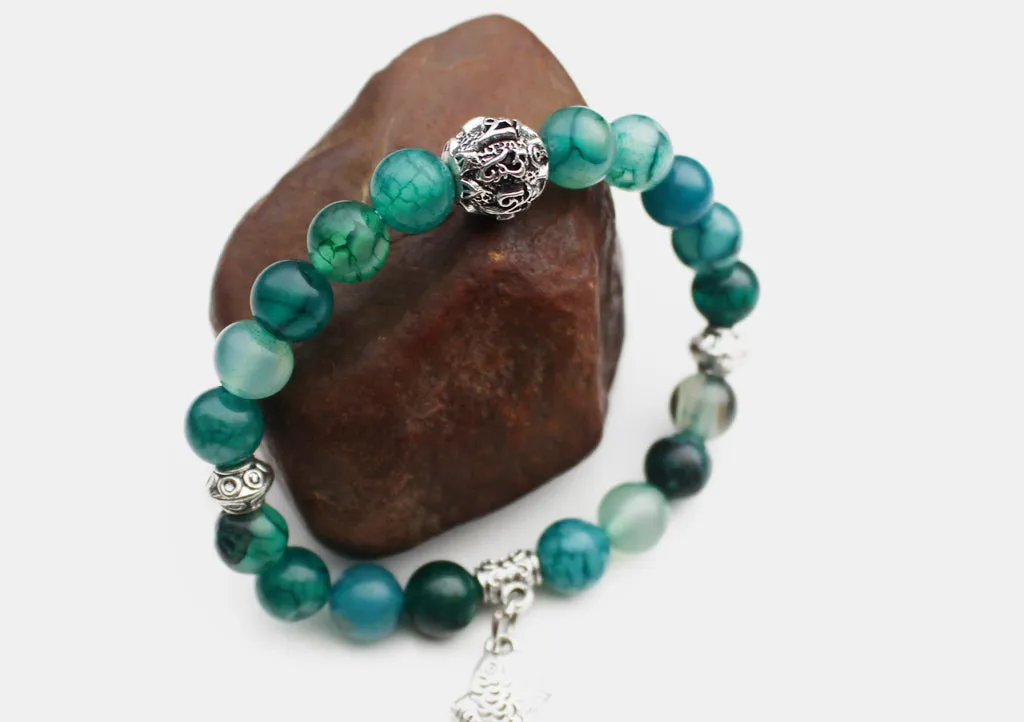 Stone Beaded Women's Bracelet with Fish Charm