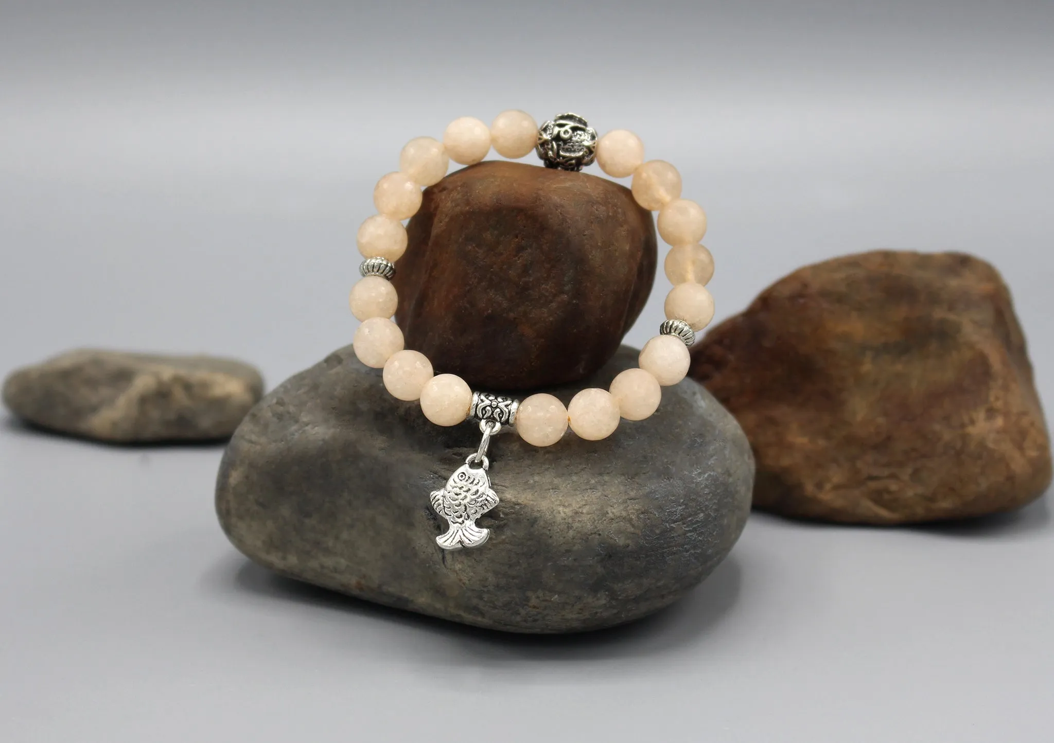 Stone Beaded Women's Bracelet with Fish Charm