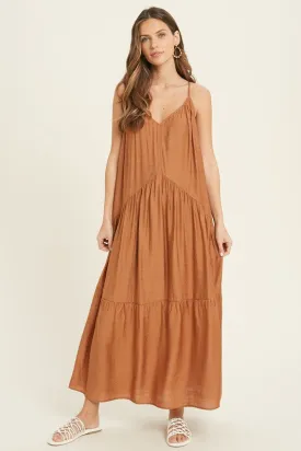 STRAPPY TIERED MAXI DRESS (RUST)