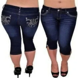 Streatchable Capri With Emroidery & Rhinestones