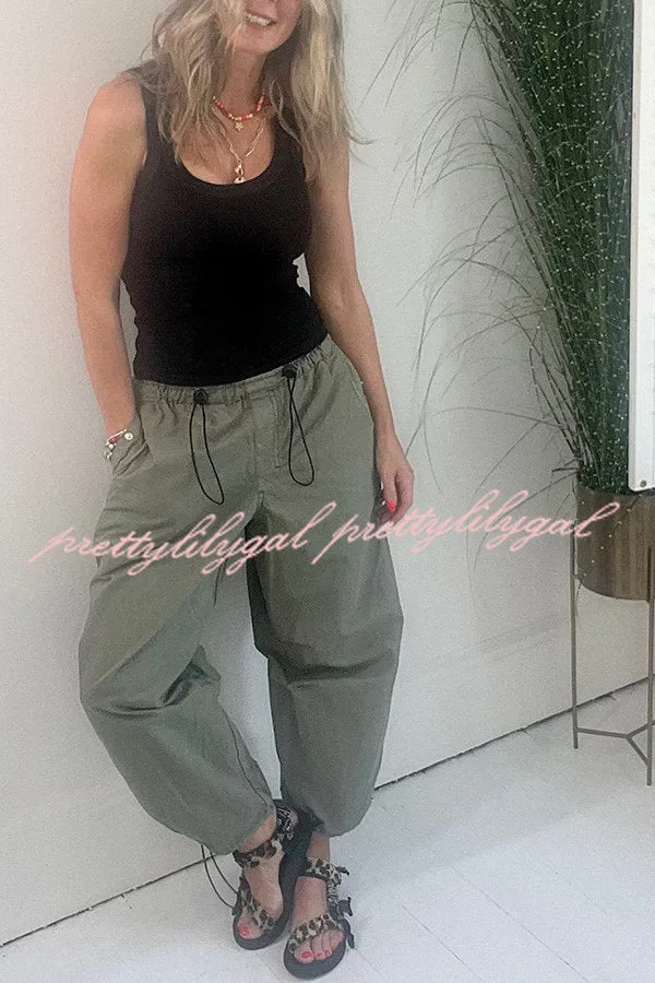 Street Style Drawstring Elastic Waist Pocketed Cargo Pants