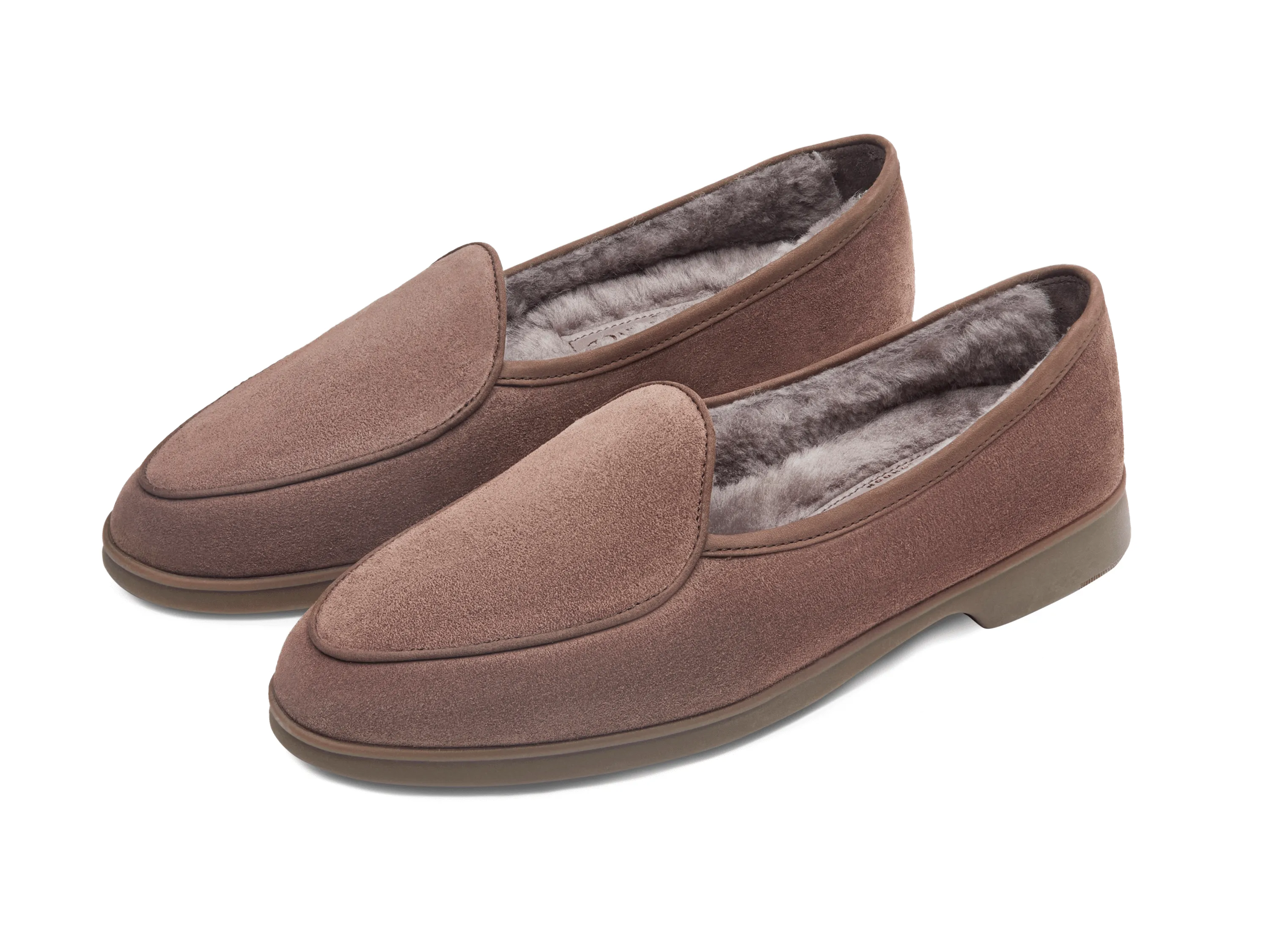 Stride Loafers in Deep Taupe Glove Suede with Shearling Lining