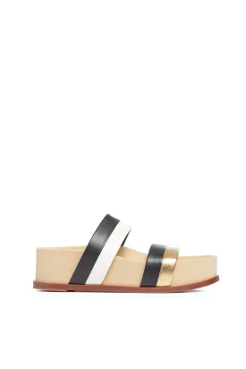 Striker Platform Sandal in Ivory, Gold & Black Leather