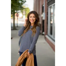 Striped Button Back Accent Sweatshirt