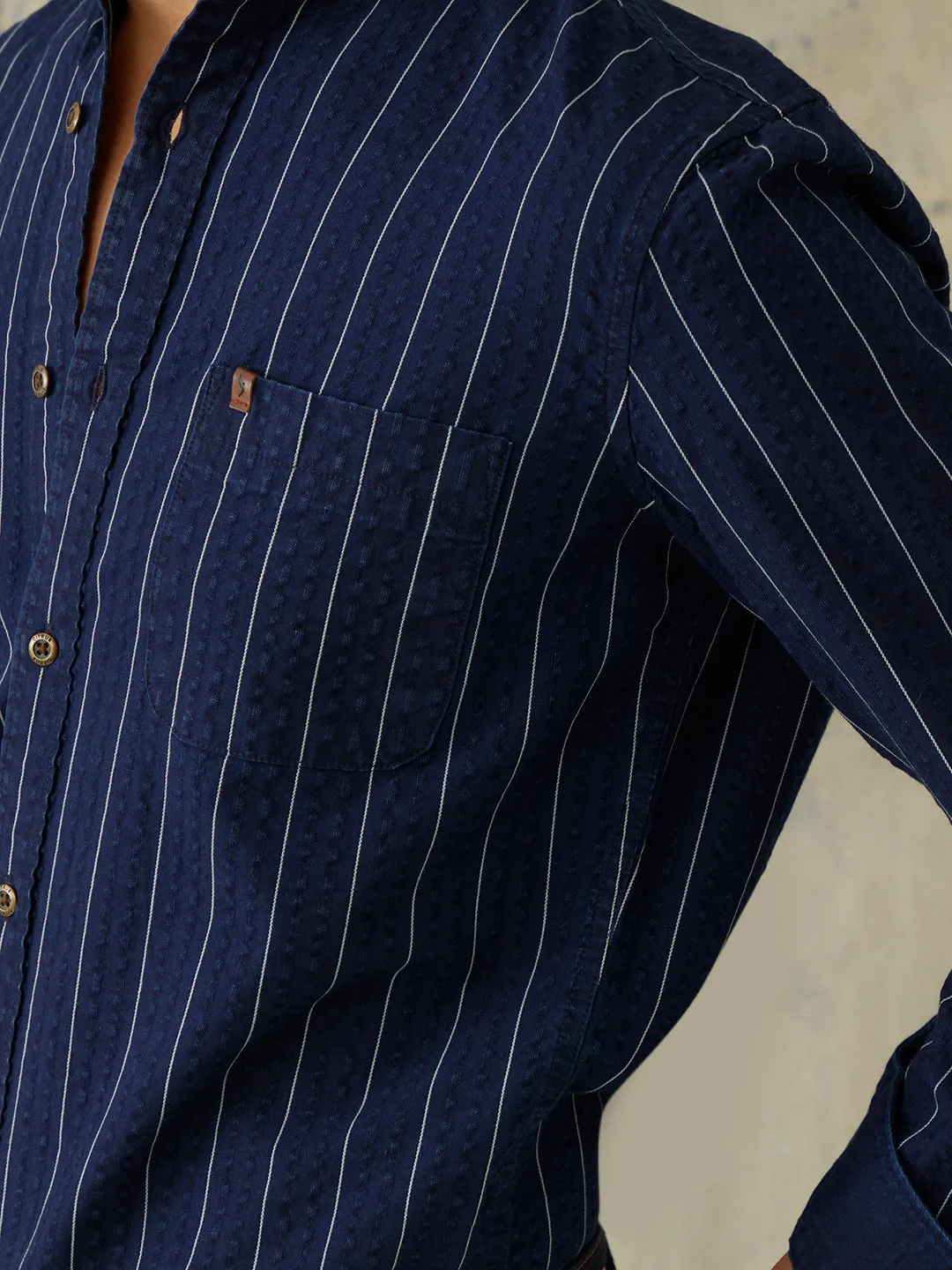 Striped Chinese Collar Shirt