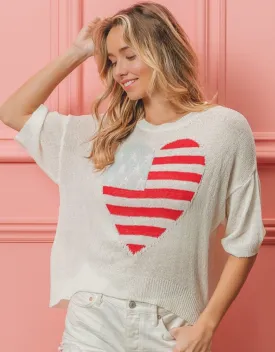 Striped Heart Contrast Knit Top