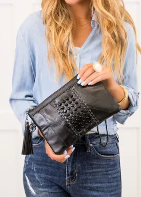 Studded Black Wristlet Clutch Handbag