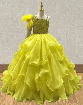 Stunning Gorgeous Kids Prom Pageant Couture with Feather