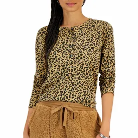 STYLE & CO. - Petite Animal-Print Henley Knit Top