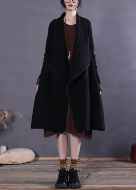 Style Black Peter Pan Collar Pockets Woolen Winter Coat