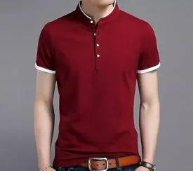 Stylish Cotton Solid Henley Neck T-shirt For Men