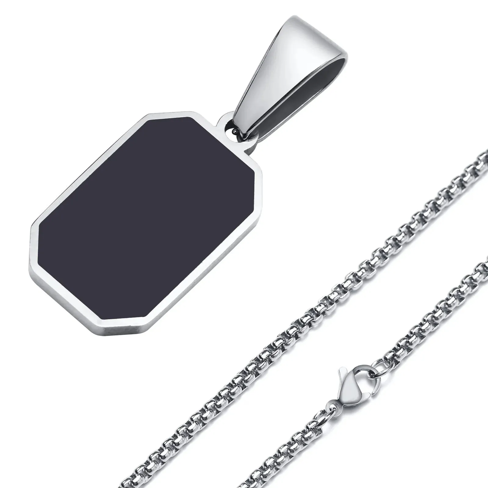 Stylish Gold Color Mens Geometric Square Necklaces,Black Enamel Rectangle Pendant with Rope Box Chain Collar Gift Jewelry