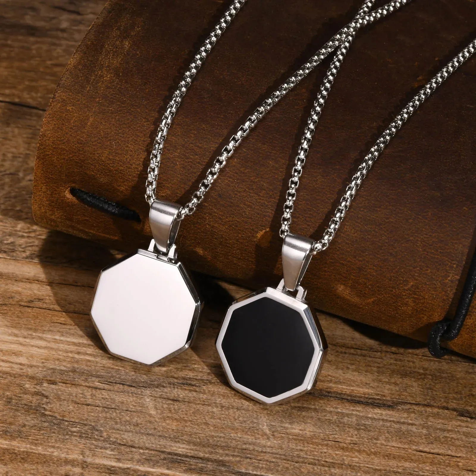 Stylish Gold Color Mens Geometric Square Necklaces,Black Enamel Rectangle Pendant with Rope Box Chain Collar Gift Jewelry