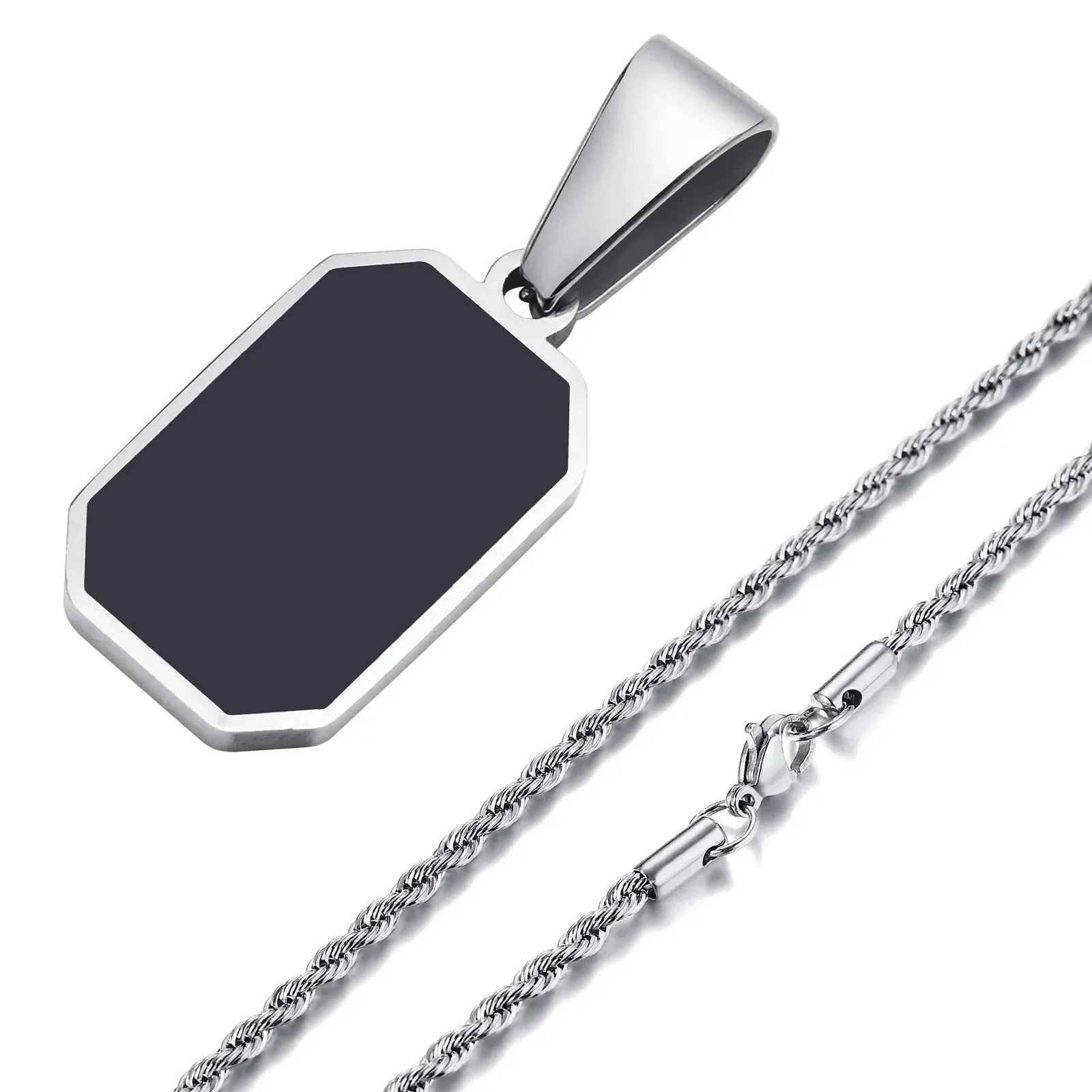 Stylish Gold Color Mens Geometric Square Necklaces,Black Enamel Rectangle Pendant with Rope Box Chain Collar Gift Jewelry