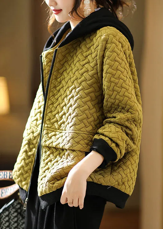 Stylish Yellow Zippered Patchwork Hooded Coats Fall