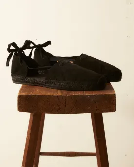 Suede Lace-Up Espadrilles - Black