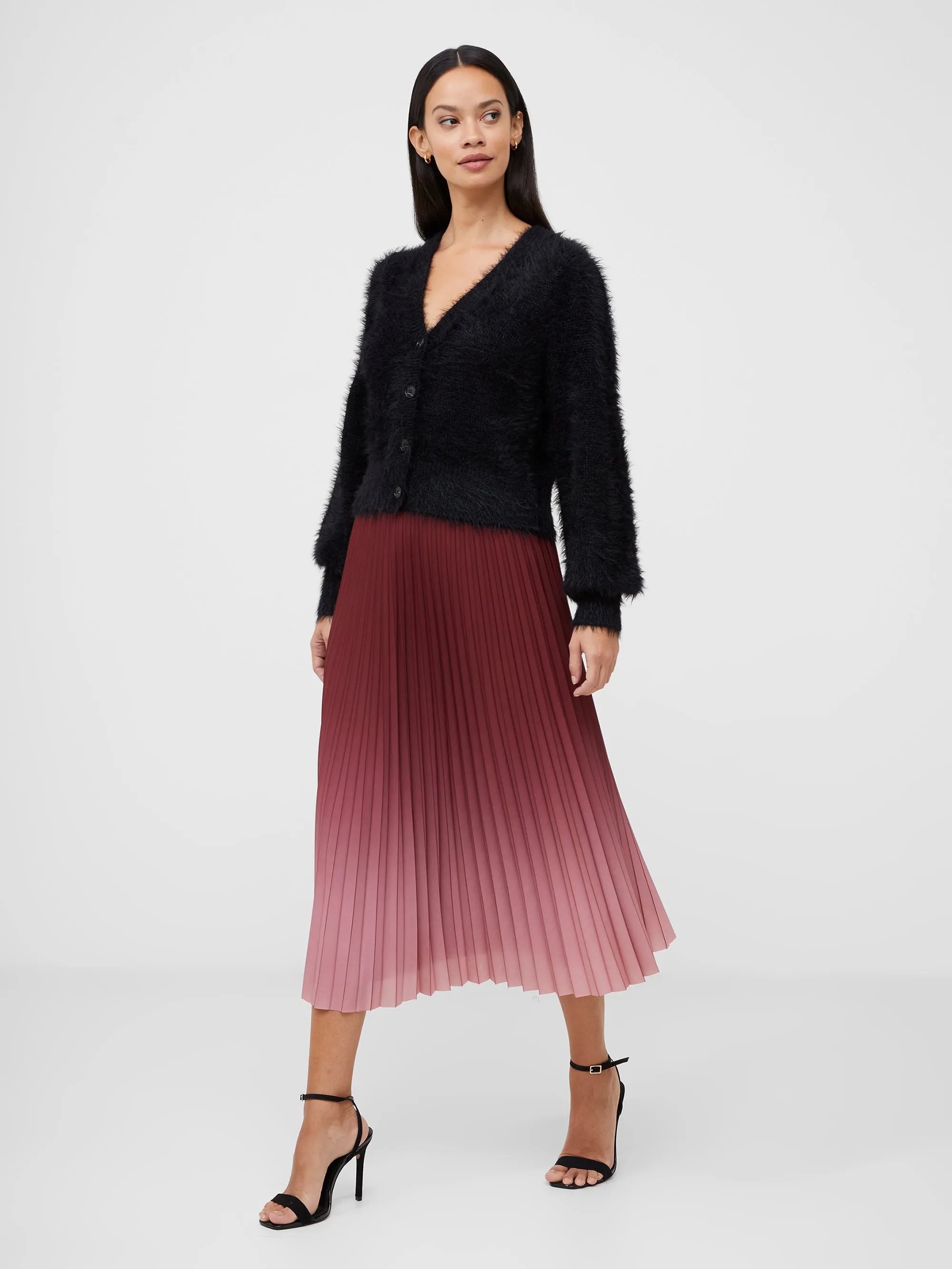 Sunburst Crepe Pleat Midi Skirt