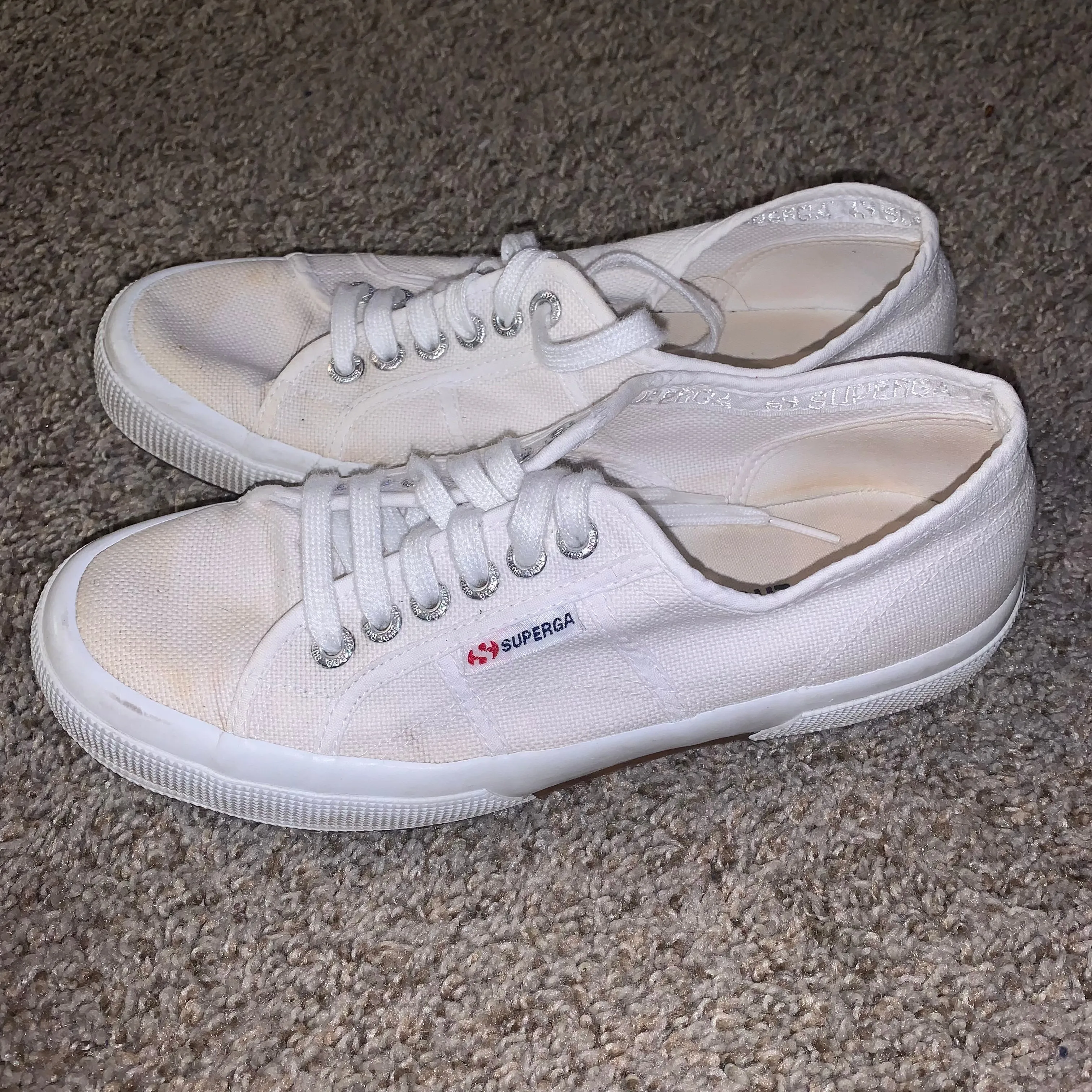 Superga Womens White Canvas Laced Sneakers Shoes Size 9.5