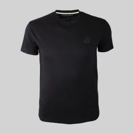 T-shirt noir col V ballon rugby