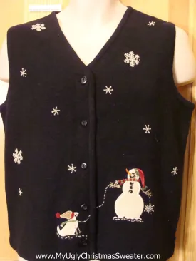 Tacky Cheap Christmas Vest with Snowman and his Snow Dog