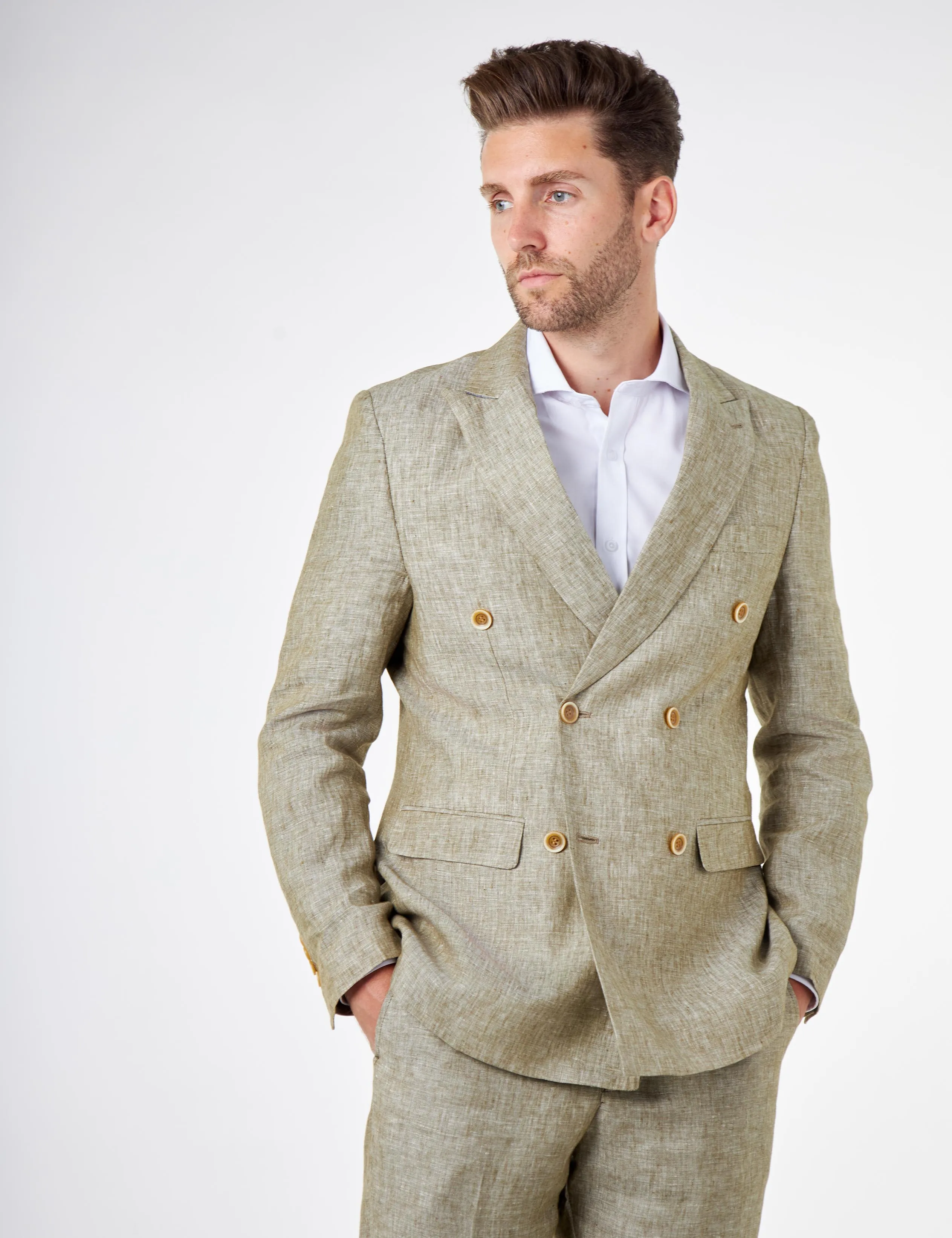 Tailored Fit Sage Green Linen Double Breasted Suit