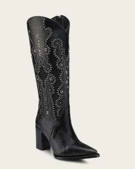 Tall black exotic western style boot