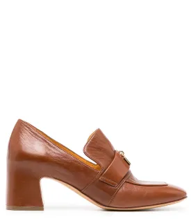 Tan Leather Lock Heel Loafer