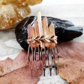 Tangerine quartz crystal Boho hair comb