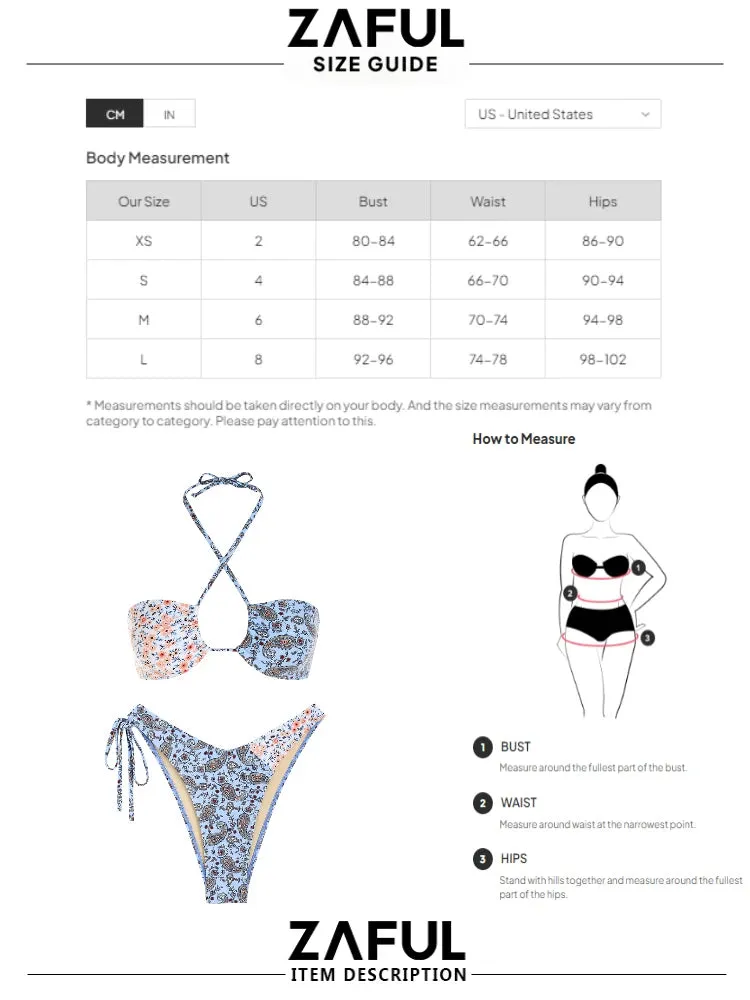 TAVIMART  -  Multiway Floral Paisley Print Swimsuit For Women High Leg Bikini Swimwear Halter Bandeau Bikini Top And Tie Color Block