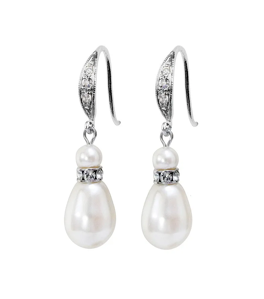 Teardrop Pearl And Crystal Fish Hook Earrings