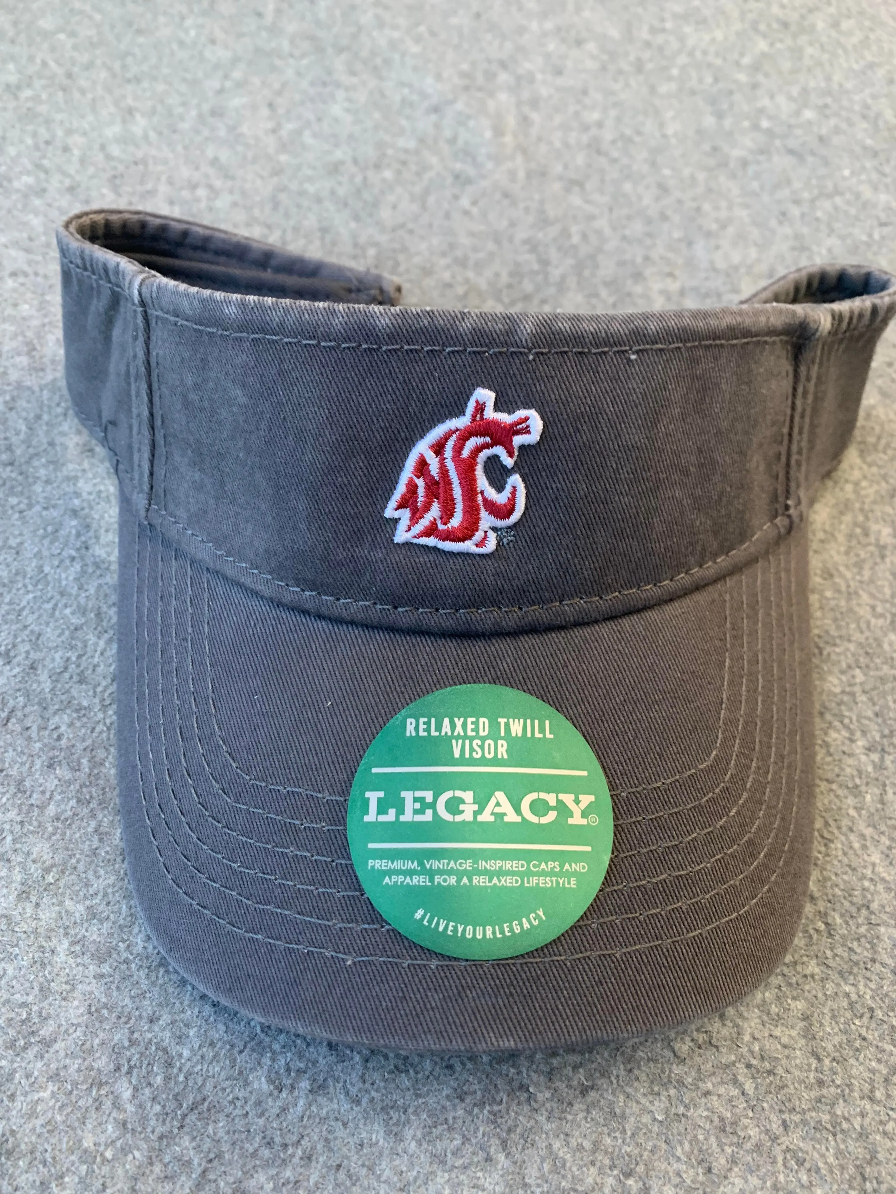 Teathered Gray Visor with Crimson WSU Coug Logo