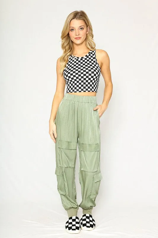 TEEK - Cropped Checkered Rib Knit Tank