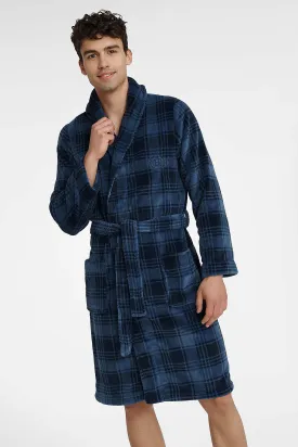 TEEK - Mens Blues Plaid Belted Bathrobe