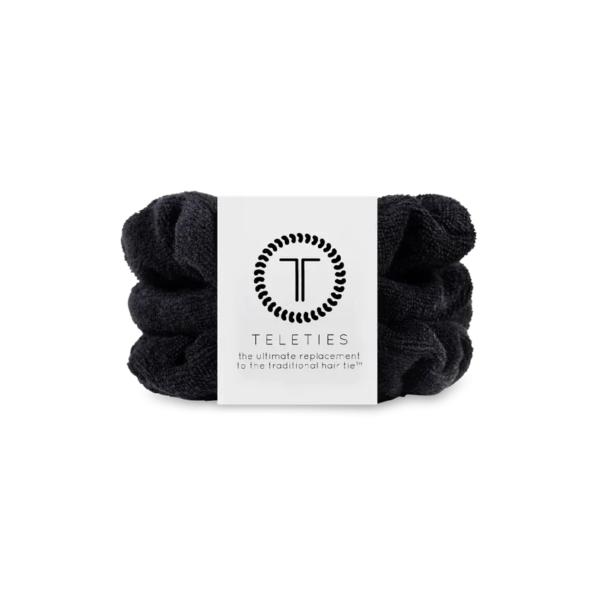 Teleties Terry Cloth Scrunchies - Small Band Pack of 3 - Jet Black