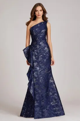 Teri Jon - 209064 - Jacquard One Shoulder Side Ruffle Gown