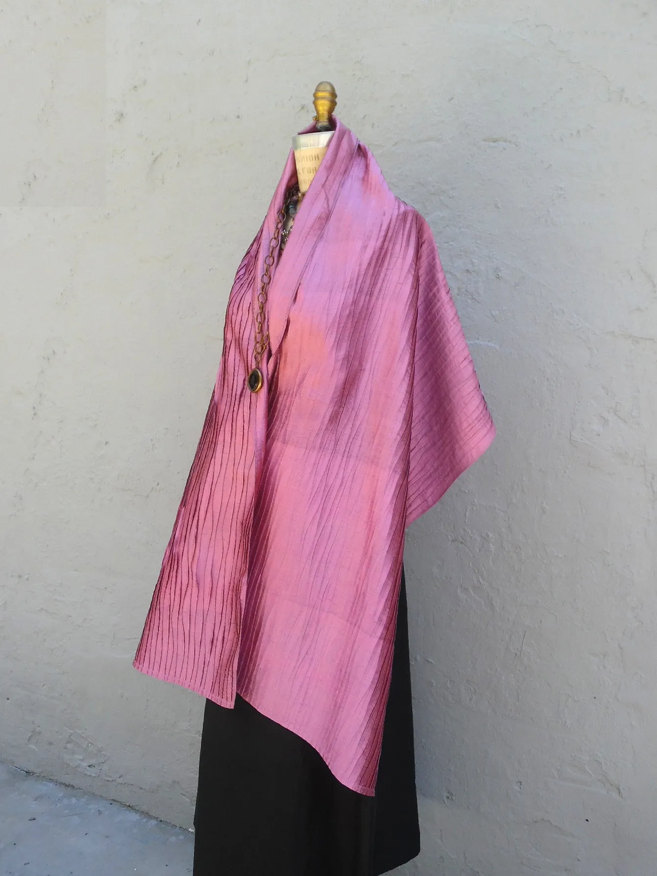 Thai Silk Pintuck Pleated Shawl Peacock