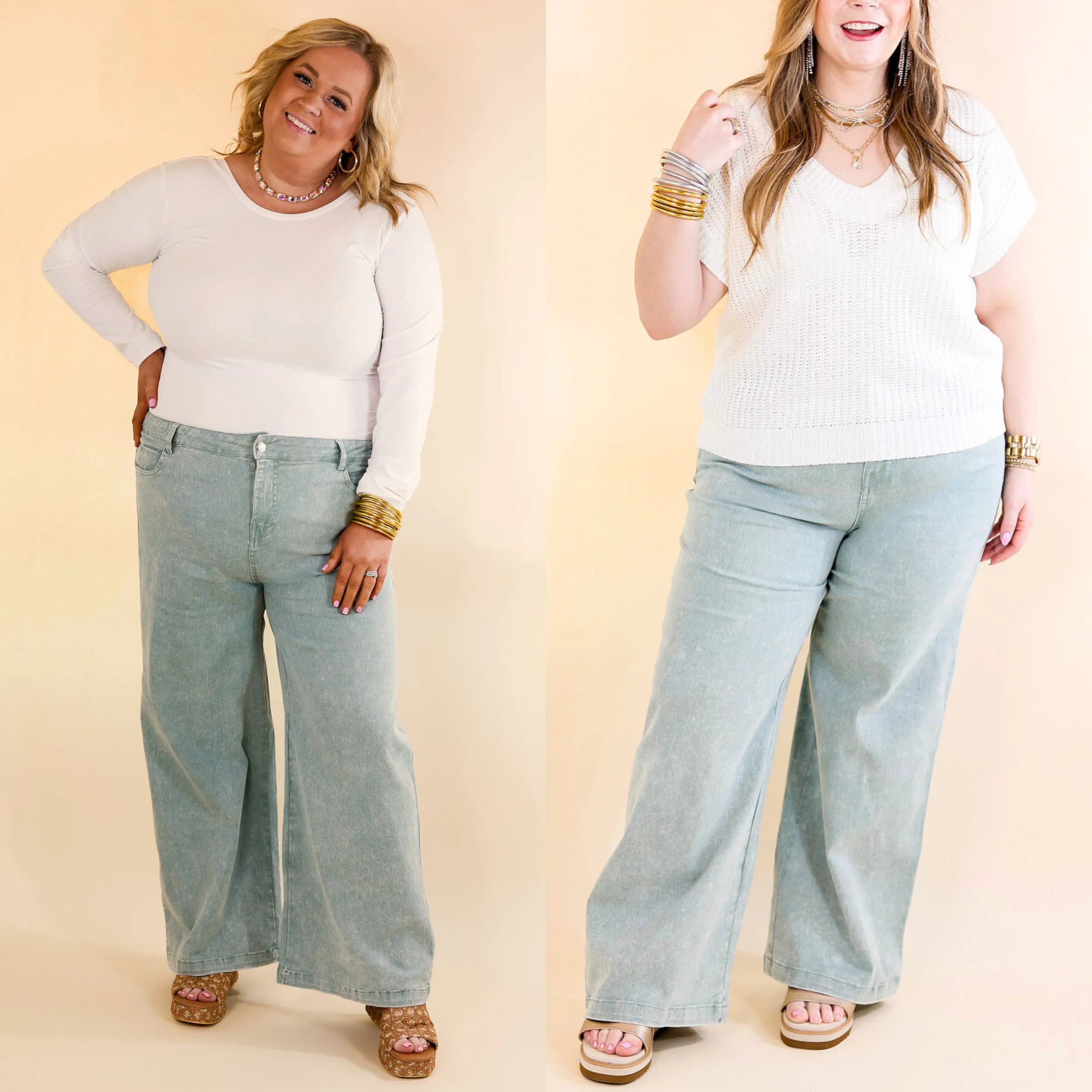 The Best Cropped Wide Leg Jeans in Seafoam Green