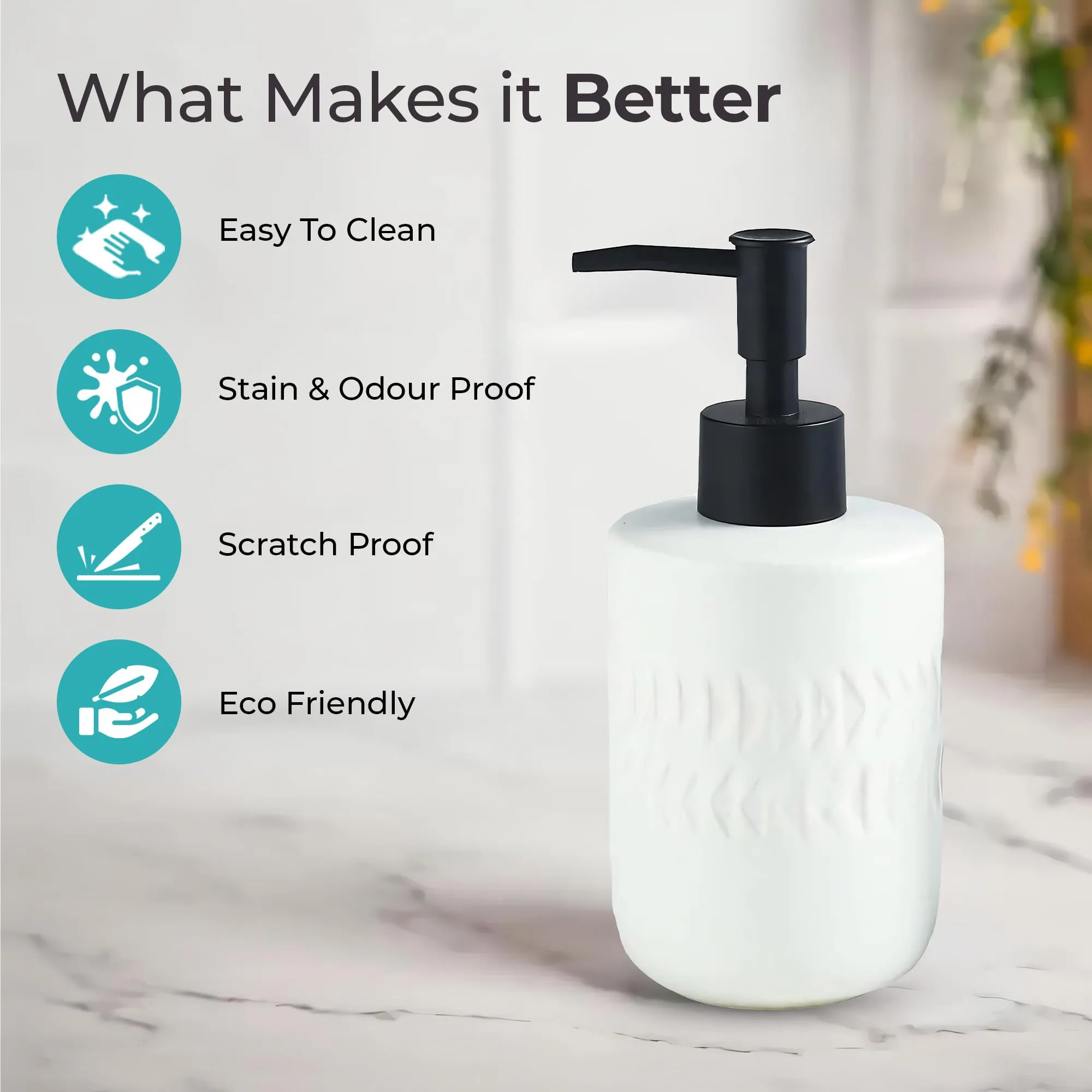 The Better Home 250 ML White Ceramic Liquid Soap Dispenser for Bathroom | Handwash Dispenser | Soap Dispenser for Kitchen | Bathroom Accessories | Handwash Bottle | Hand Wash Dispensers Pump