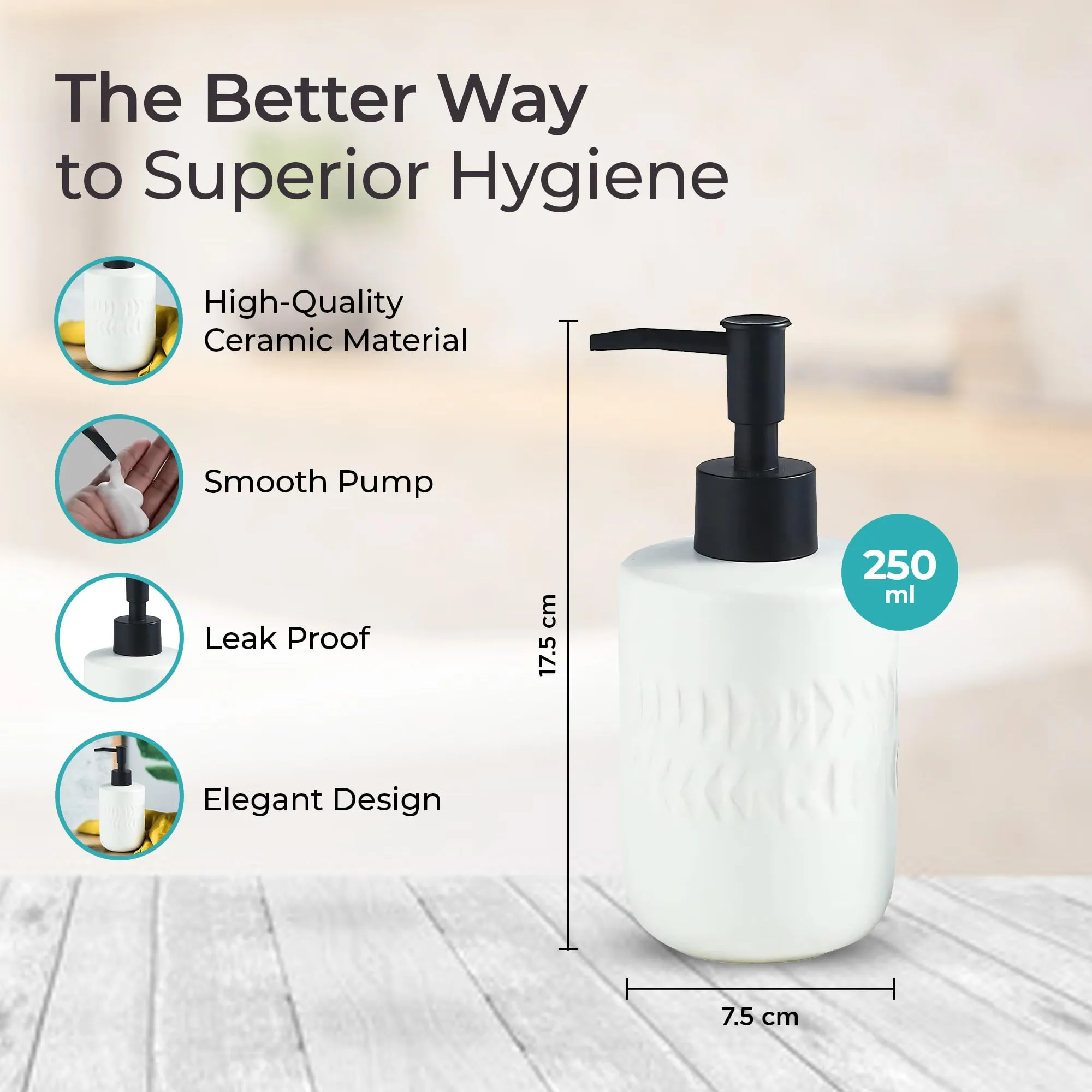 The Better Home 250 ML White Ceramic Liquid Soap Dispenser for Bathroom | Handwash Dispenser | Soap Dispenser for Kitchen | Bathroom Accessories | Handwash Bottle | Hand Wash Dispensers Pump