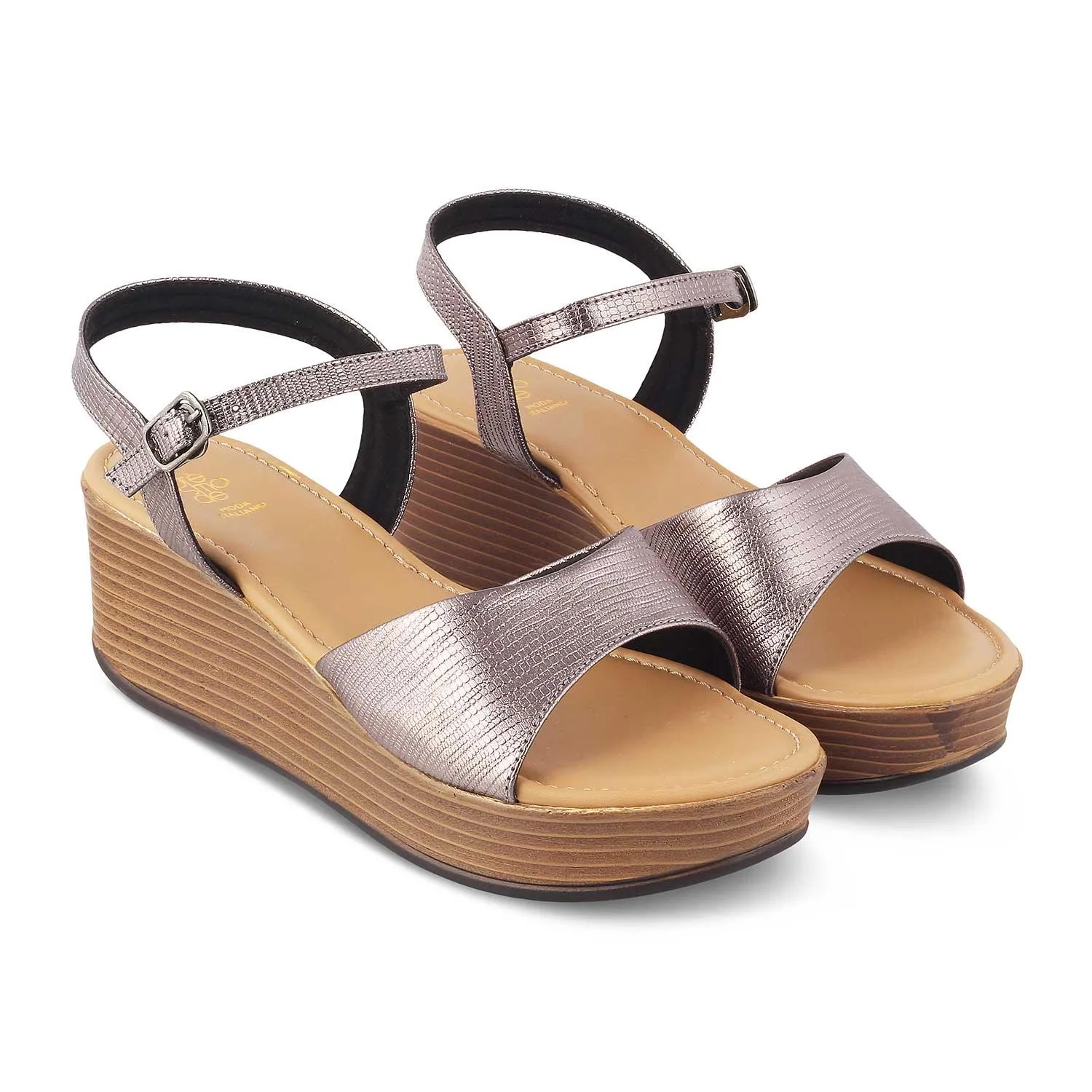 The Cannes Pewter Women's Dress Wedge Sandals Tresmode