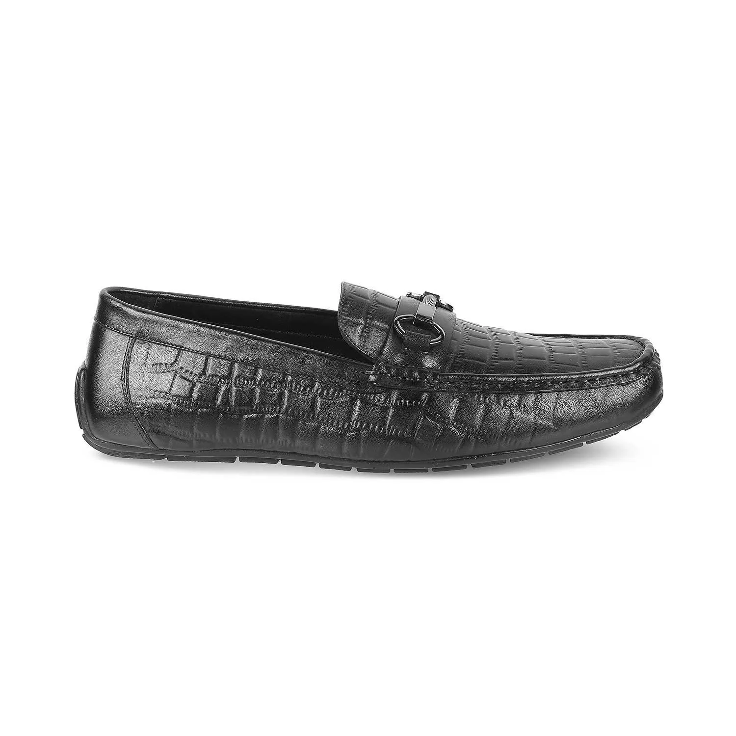 The Miluck Black Men's Textured Leather Driving Loafers Tresmode