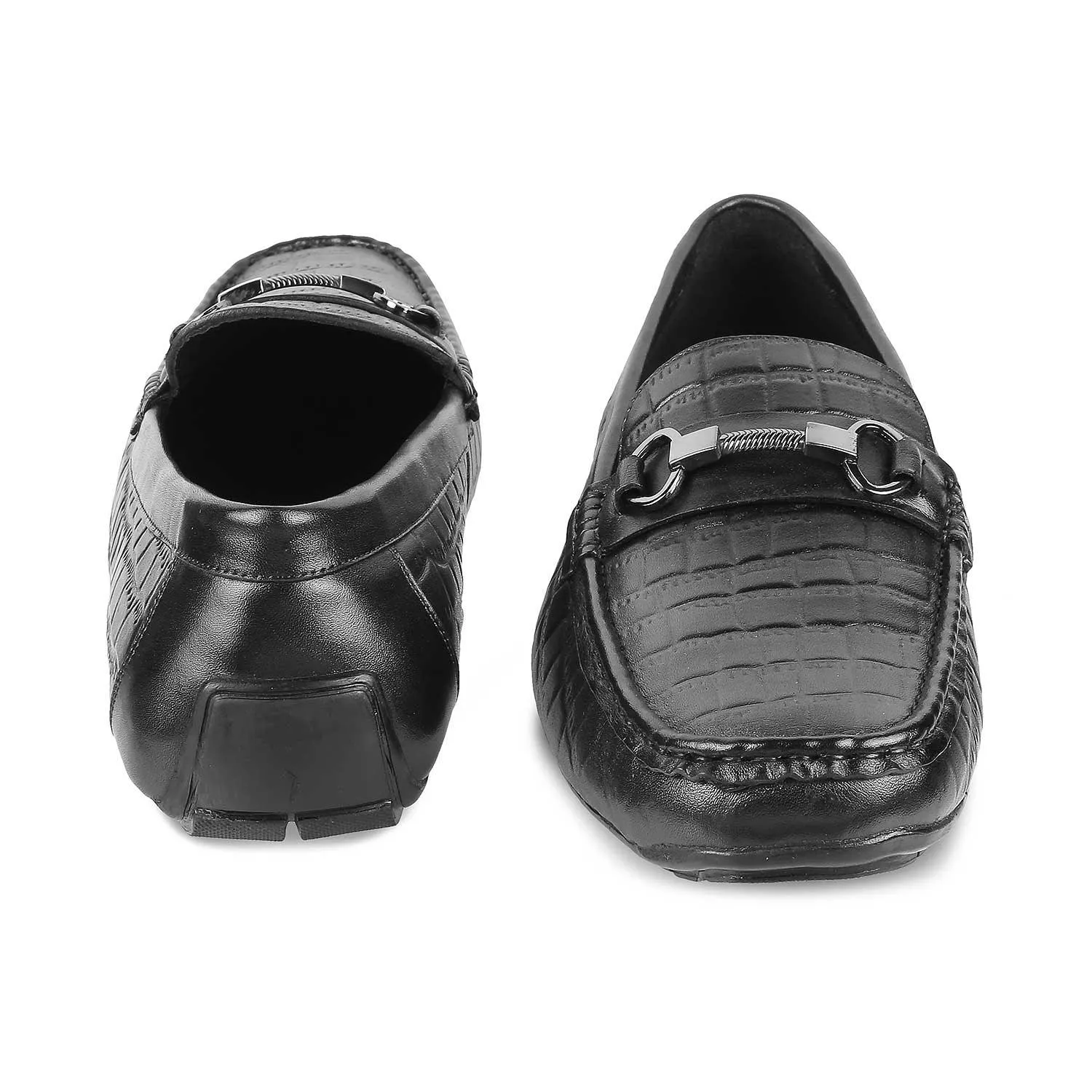 The Miluck Black Men's Textured Leather Driving Loafers Tresmode