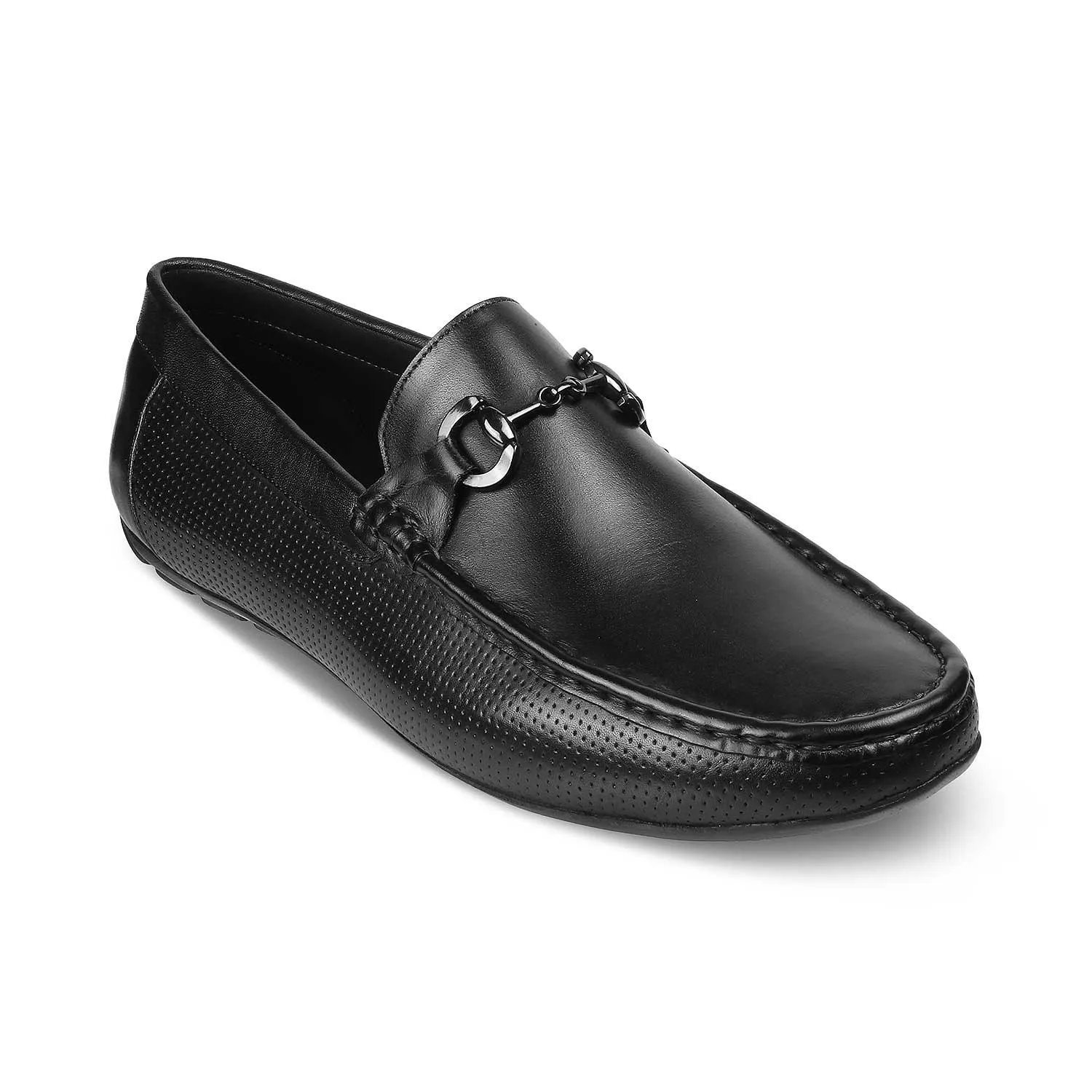 The Otterdam Black Men's Leather Driving Loafers