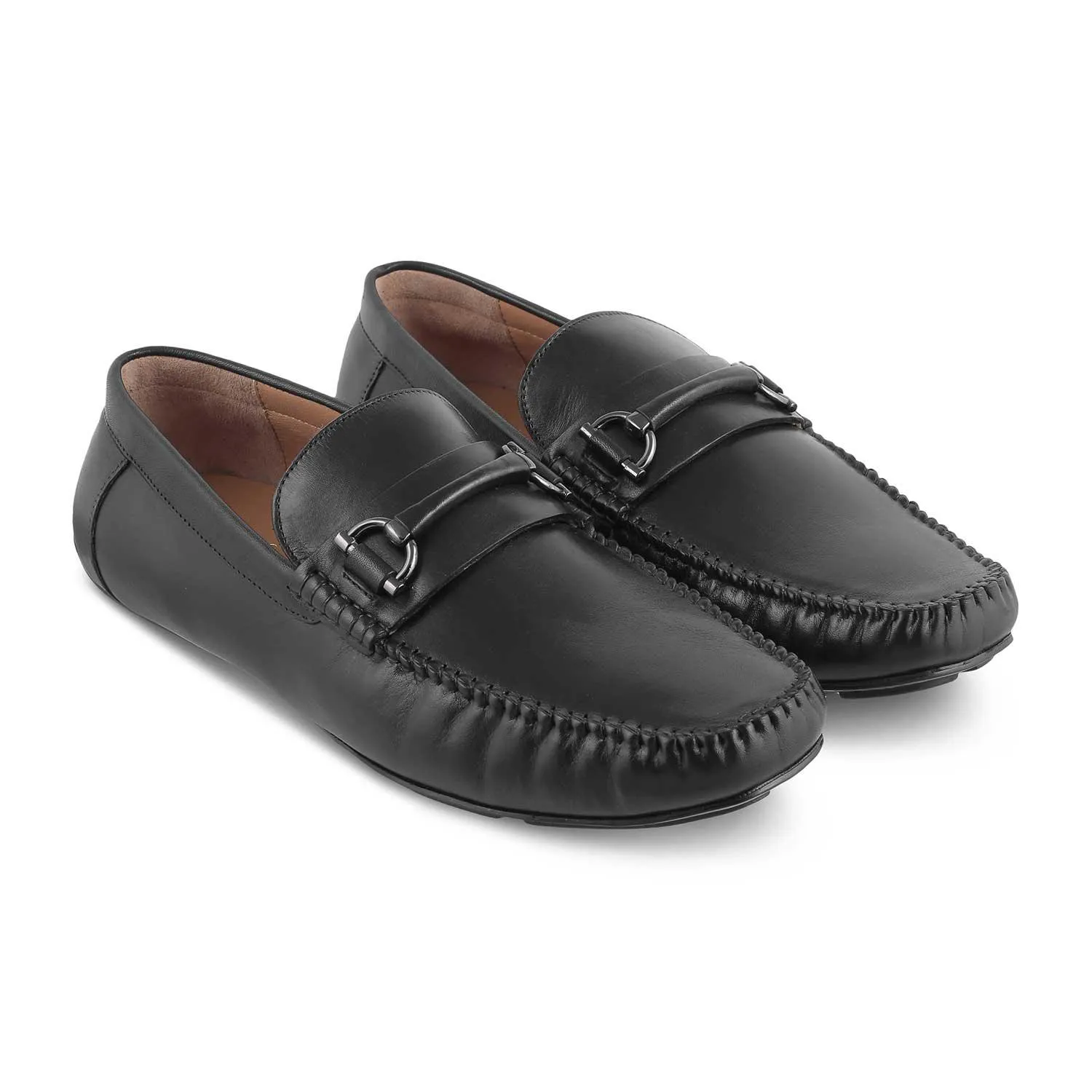 The Salvo Black Men's Leather Driving Loafers Tresmode